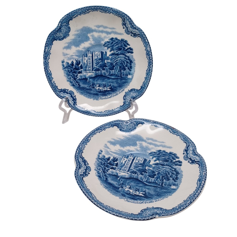 Johnson Bros Old Britain Castles Blue Kenilworth Castle Saucers Set of 2 England